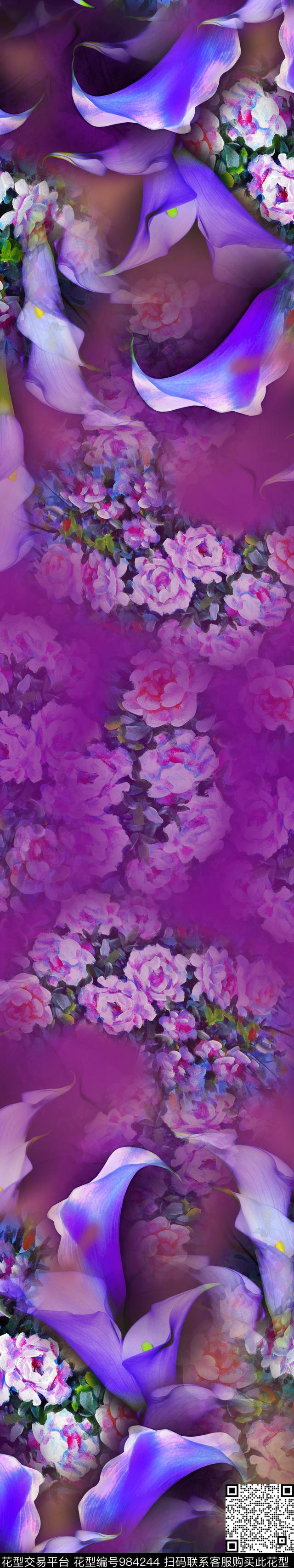 数码华亿平台欧式定位花手绘花卉数码印花华亿平台下载（图片编号: 984244） - 瓦栏（Walan）