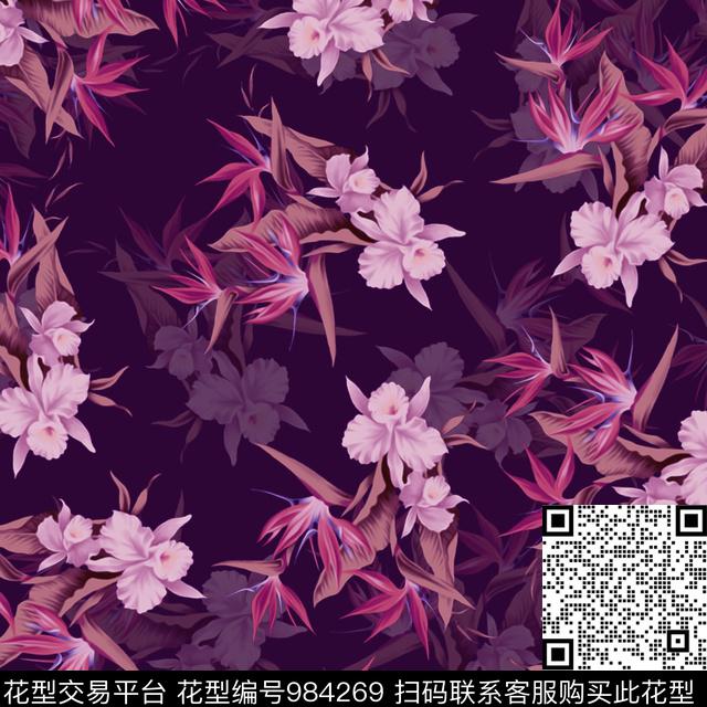 数码华亿平台花卉大牌风数码印花华亿平台下载（图片编号: 984269） - 瓦栏（Walan）