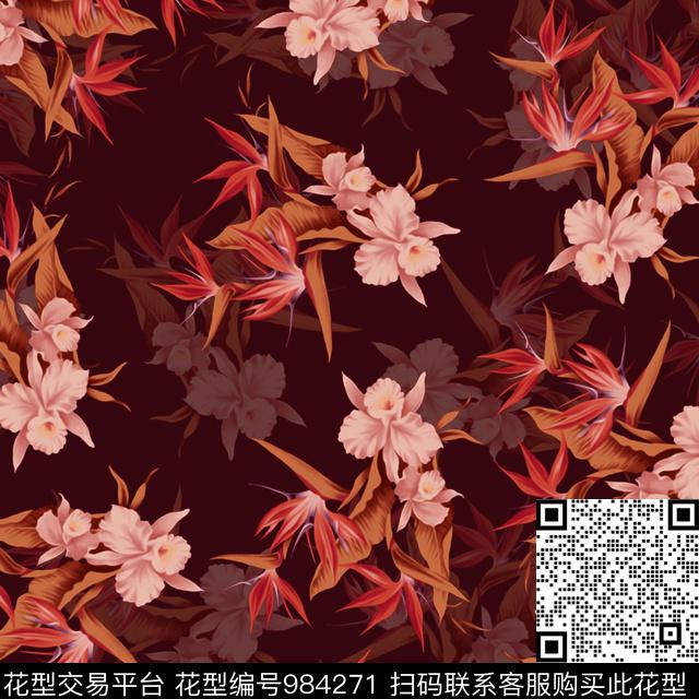 数码华亿平台花卉大牌风数码印花华亿平台下载（图片编号: 984271） - 瓦栏（Walan）