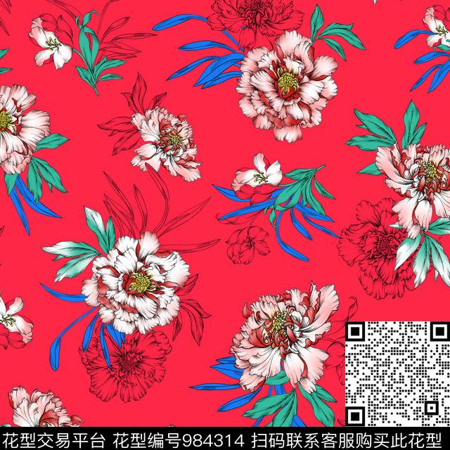 植物花卉大牌风数码印花华亿平台下载（图片编号: 984314） - 瓦栏（Walan）