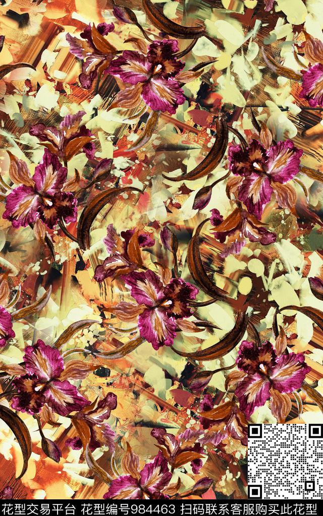 民族风抽象花卉数码印花华亿平台下载（图片编号: 984463） - 瓦栏（Walan）