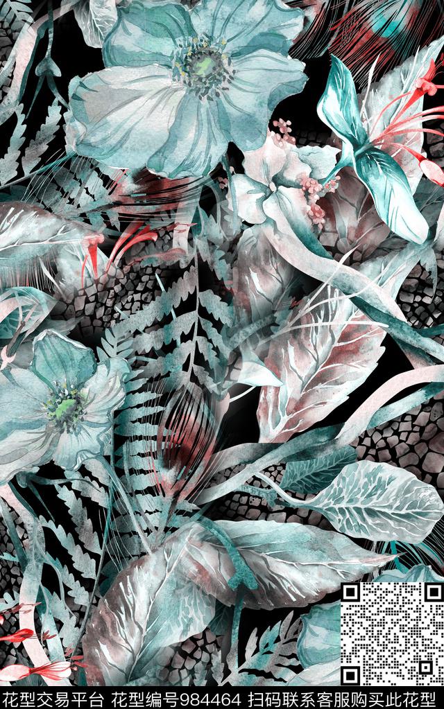 花卉复古数码印花华亿平台下载（图片编号: 984464） - 瓦栏（Walan）