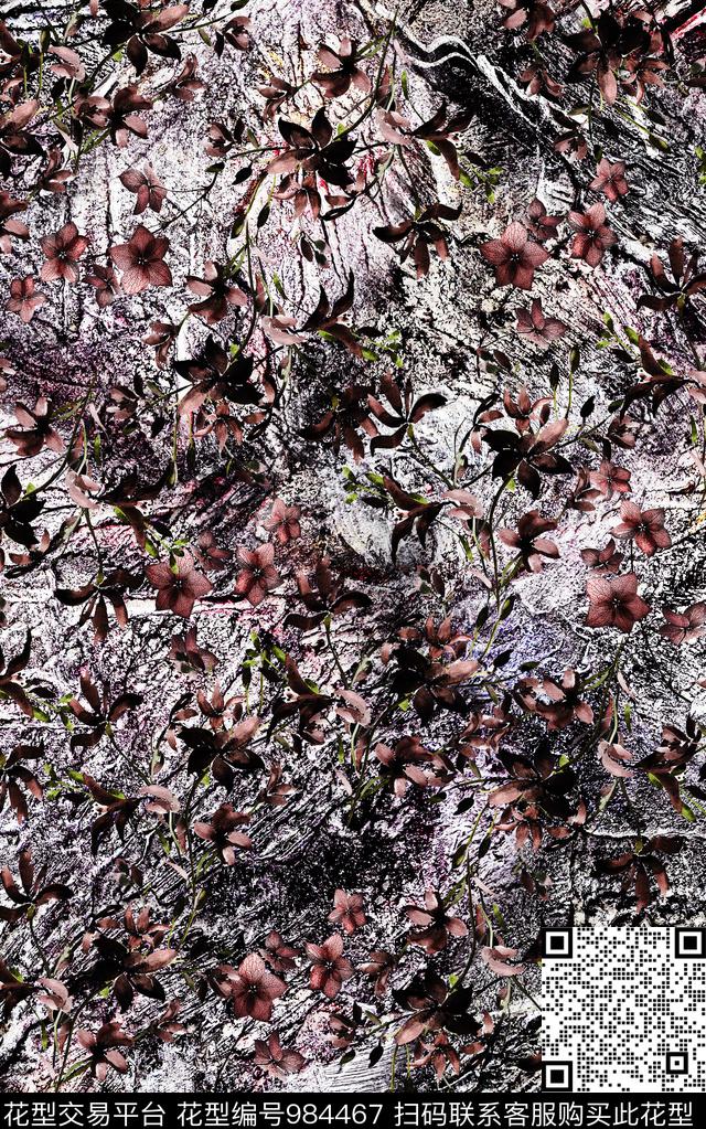 民族风抽象花卉数码印花华亿平台下载（图片编号: 984467） - 瓦栏（Walan）