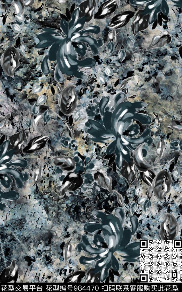 民族风抽象花卉数码印花华亿平台下载（图片编号: 984470） - 瓦栏（Walan）