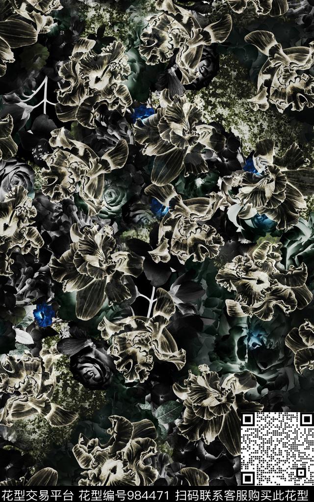 民族风抽象花卉数码印花华亿平台下载（图片编号: 984471） - 瓦栏（Walan）
