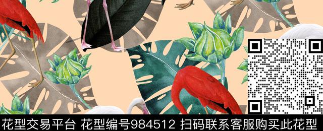 创意花卉火烈鸟数码印花华亿平台下载（图片编号: 984512） - 瓦栏（Walan）