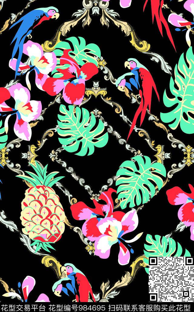 数码华亿平台民族花卉民族风数码印花华亿平台下载（图片编号: 984695） - 瓦栏（Walan）