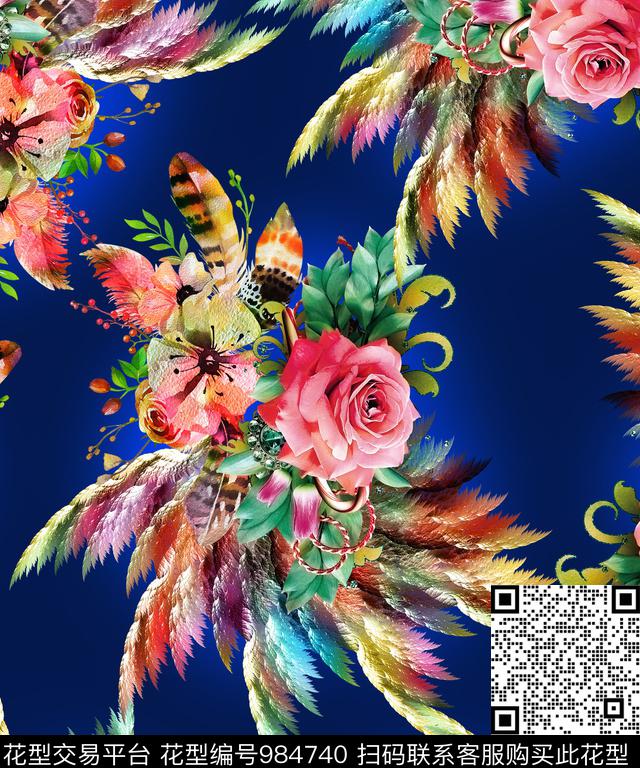 潮牌羽毛靓丽数码印花华亿平台下载（图片编号: 984740） - 瓦栏（Walan）