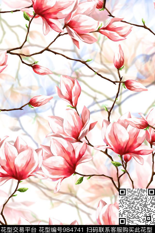 花卉木棉花清新女装数码印花华亿平台下载（图片编号: 984741） - 瓦栏（Walan）