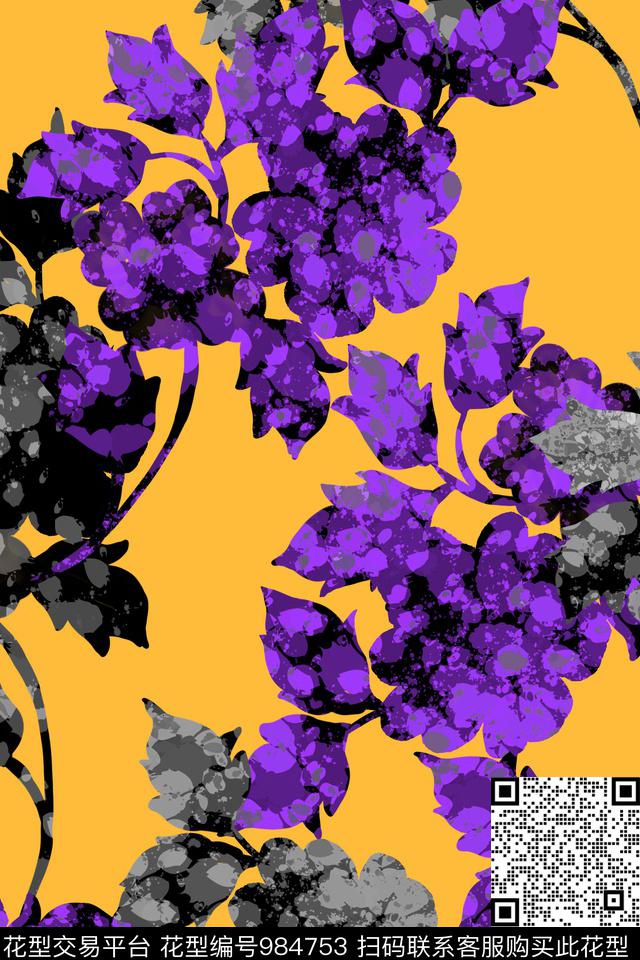 抽象绿植树叶大牌风数码印花华亿平台下载（图片编号: 984753） - 瓦栏（Walan）