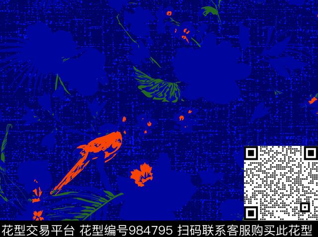 鸟彩底花卉抽象传统印花华亿平台下载（图片编号: 984795） - 瓦栏（Walan）