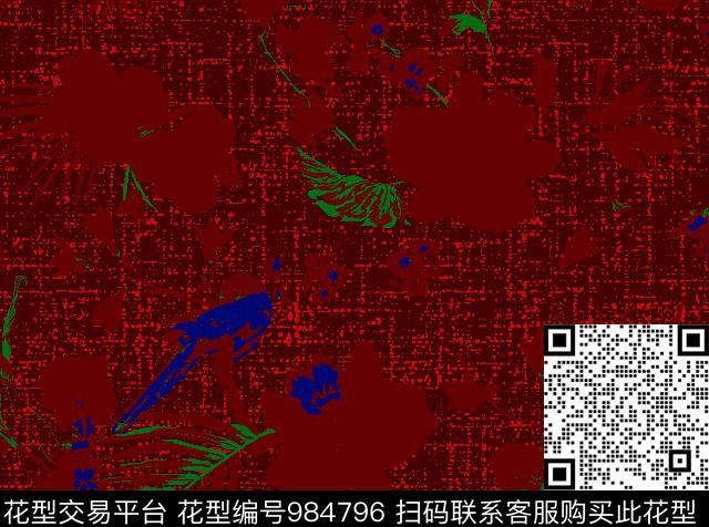 鸟彩底花卉抽象传统印花华亿平台下载（图片编号: 984796） - 瓦栏（Walan）