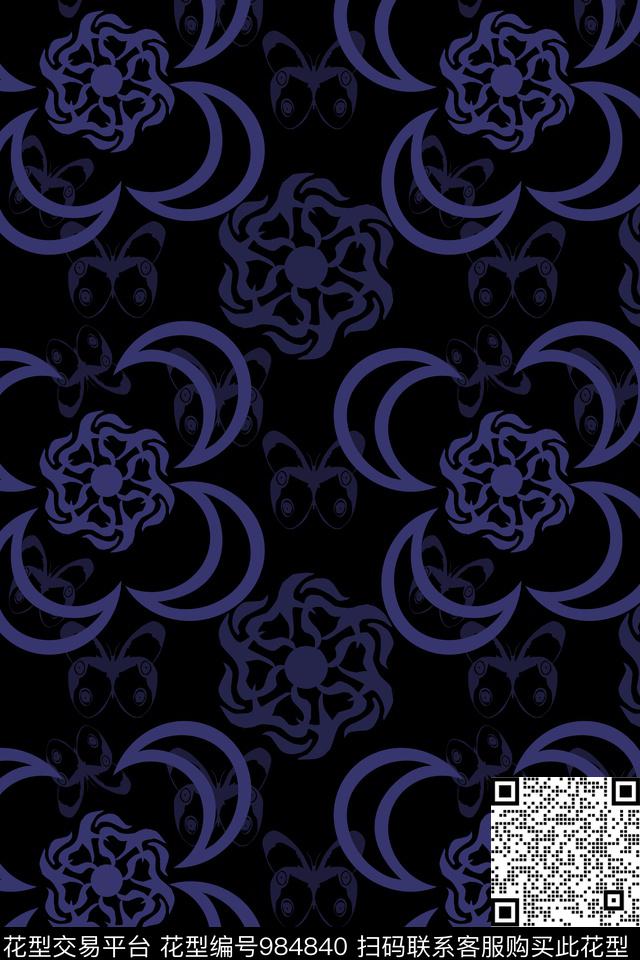 秋冬华亿平台抽象风格化花卉传统印花华亿平台下载（图片编号: 984840） - 瓦栏（Walan）