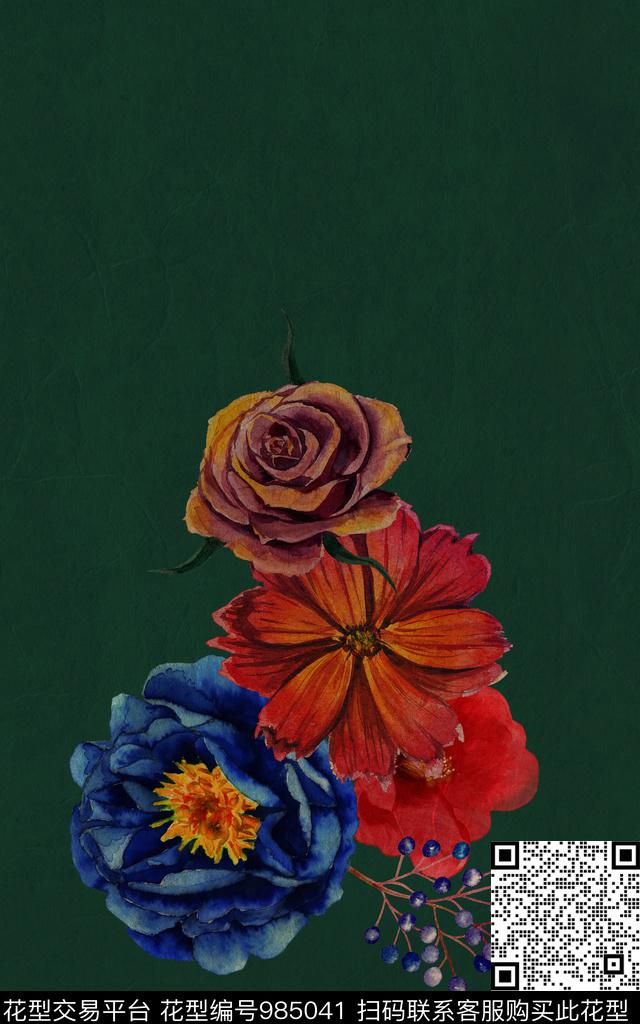 大花花卉定位花数码印花华亿平台下载（图片编号: 985041） - 瓦栏（Walan）