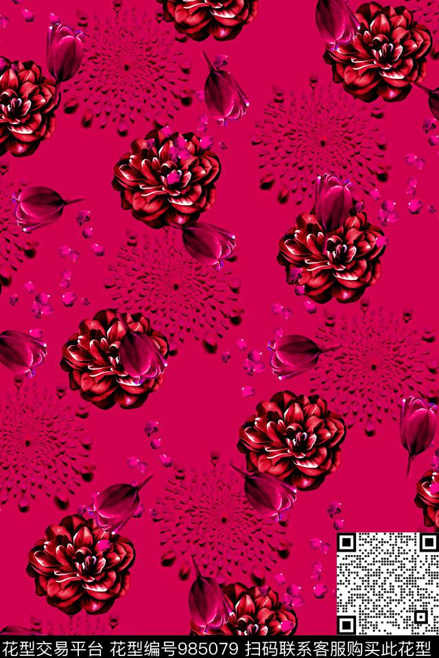 花卉玫瑰花女装数码印花华亿平台下载（图片编号: 985079） - 瓦栏（Walan）