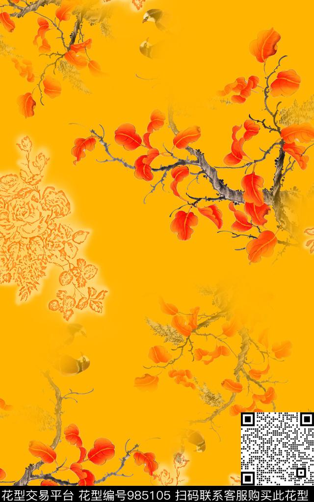 宫廷风女装金色数码印花华亿平台下载（图片编号: 985105） - 瓦栏（Walan）