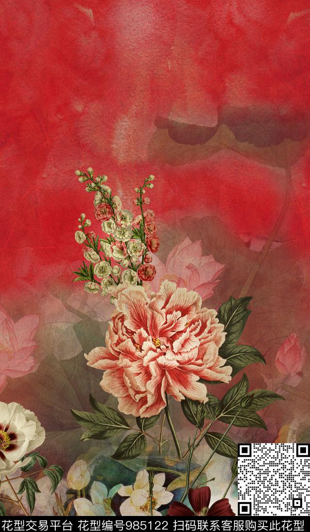 花卉定位花中老年数码印花华亿平台下载（图片编号: 985122） - 瓦栏（Walan）