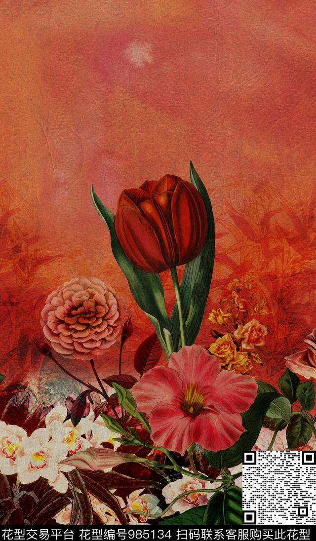 花卉定位花中老年数码印花华亿平台下载（图片编号: 985134） - 瓦栏（Walan）