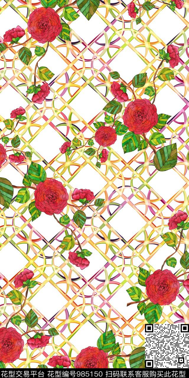 小碎花花卉几何数码印花华亿平台下载（图片编号: 985150） - 瓦栏（Walan）