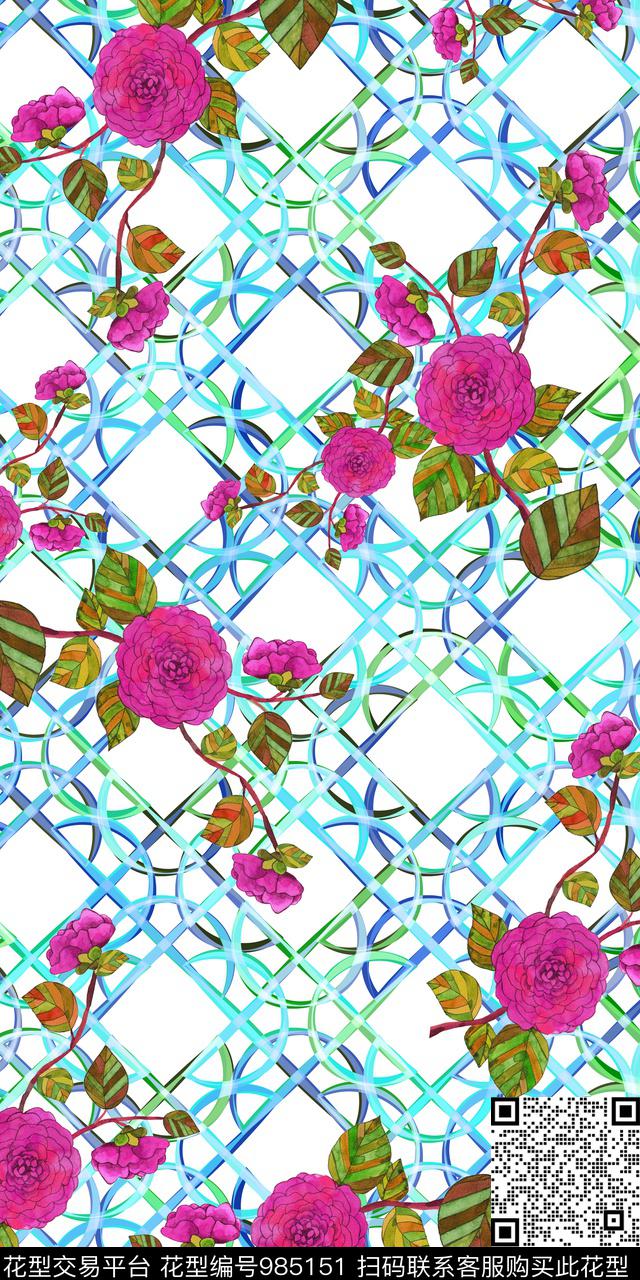 小碎花花卉几何数码印花华亿平台下载（图片编号: 985151） - 瓦栏（Walan）