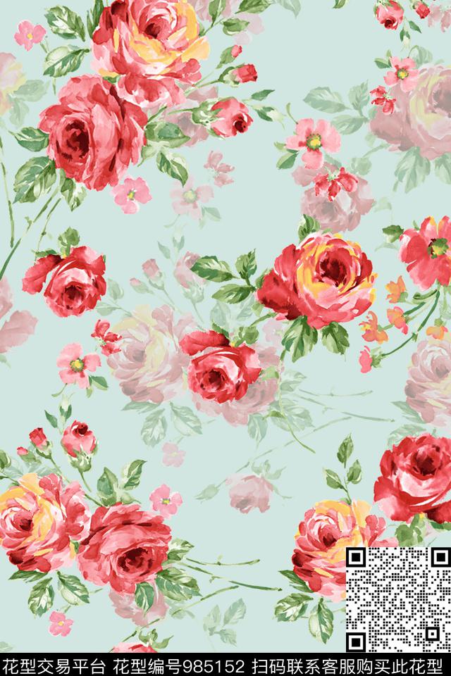 水彩花卉手绘花卉花卉数码印花华亿平台下载（图片编号: 985152） - 瓦栏（Walan）