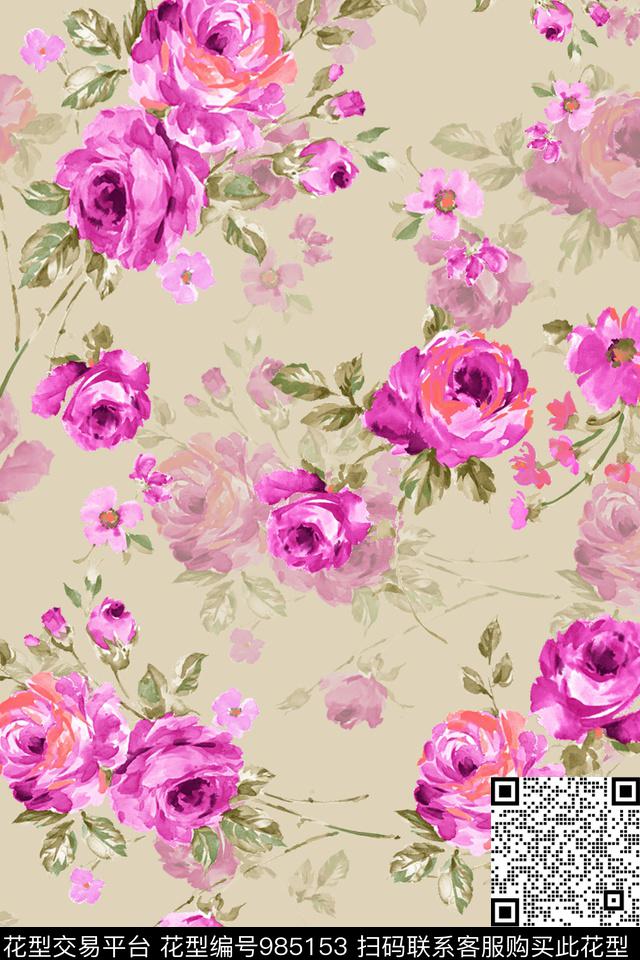 水彩花卉手绘花卉花卉数码印花华亿平台下载（图片编号: 985153） - 瓦栏（Walan）