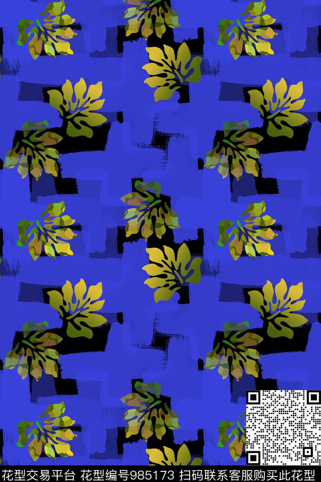 秋冬华亿平台抽象绿植树叶数码印花华亿平台下载（图片编号: 985173） - 瓦栏（Walan）