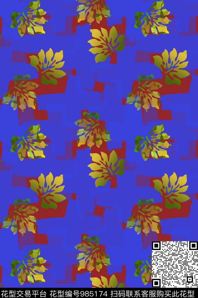 秋冬华亿平台抽象绿植树叶数码印花华亿平台下载（图片编号: 985174） - 瓦栏（Walan）