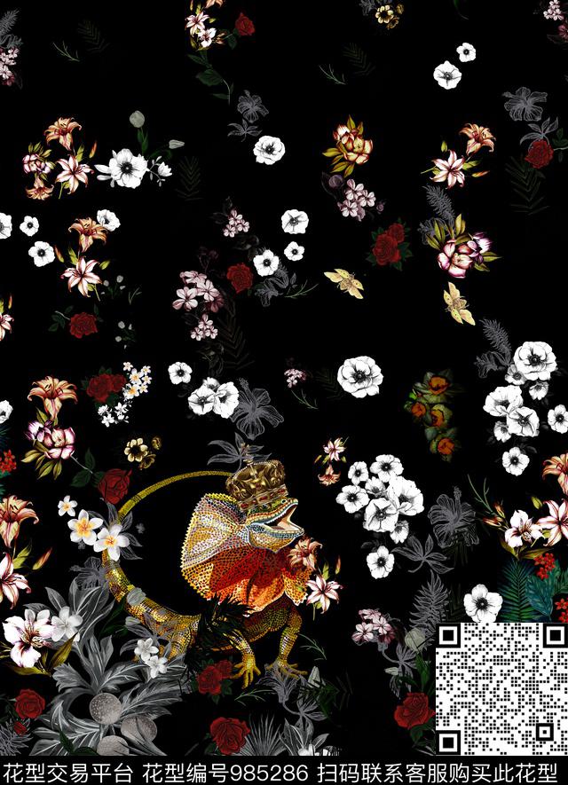 动物花卉蜥蜴男装数码印花华亿平台下载（图片编号: 985286） - 瓦栏（Walan）