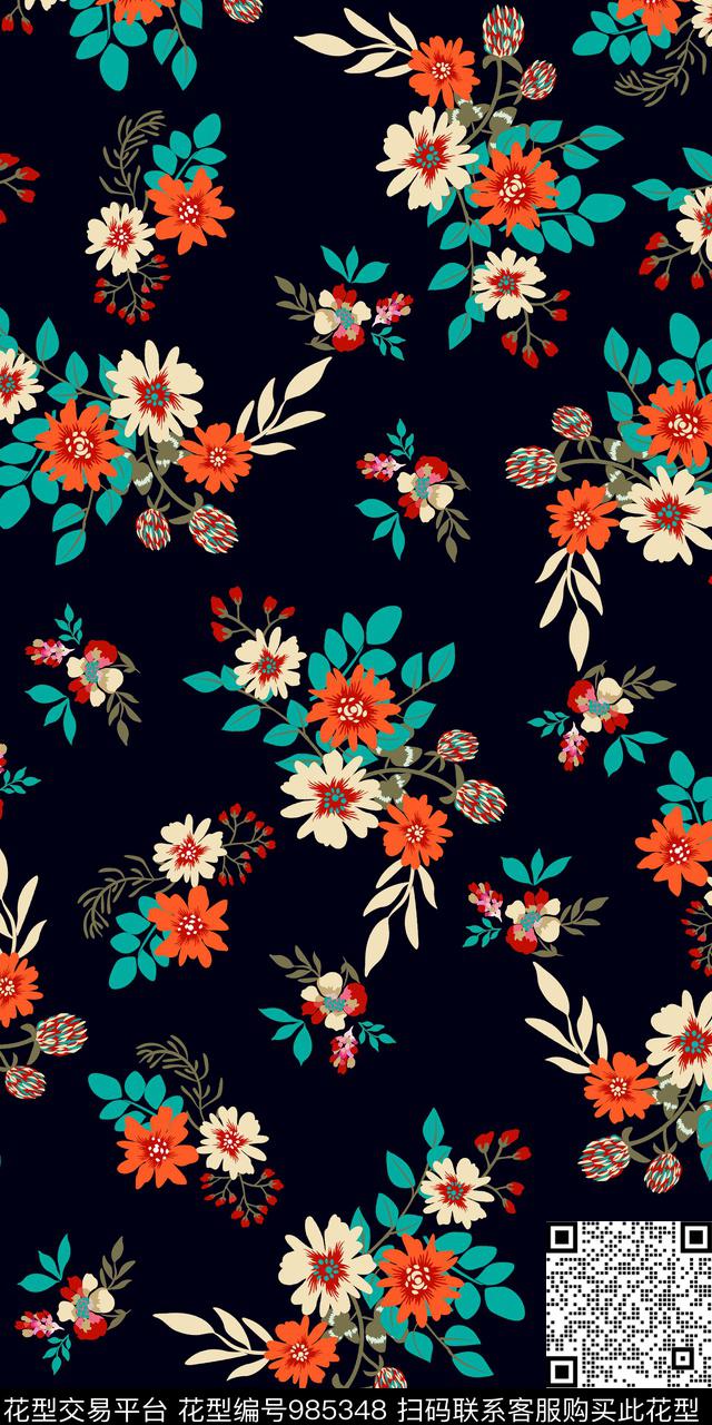 小碎花花卉传统华亿平台数码印花华亿平台下载（图片编号: 985348） - 瓦栏（Walan）