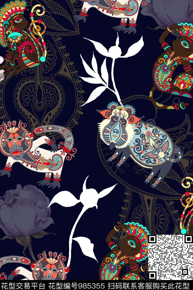 小碎花动物数码印花华亿平台下载（图片编号: 985355） - 瓦栏（Walan）