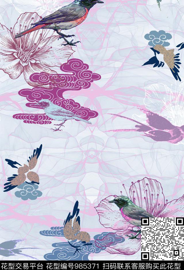 动物花卉鸟肌理数码印花华亿平台下载（图片编号: 985371） - 瓦栏（Walan）
