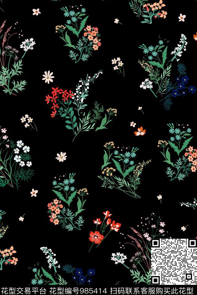 小碎花田园清爽底花卉数码印花华亿平台下载（图片编号: 985414） - 瓦栏（Walan）