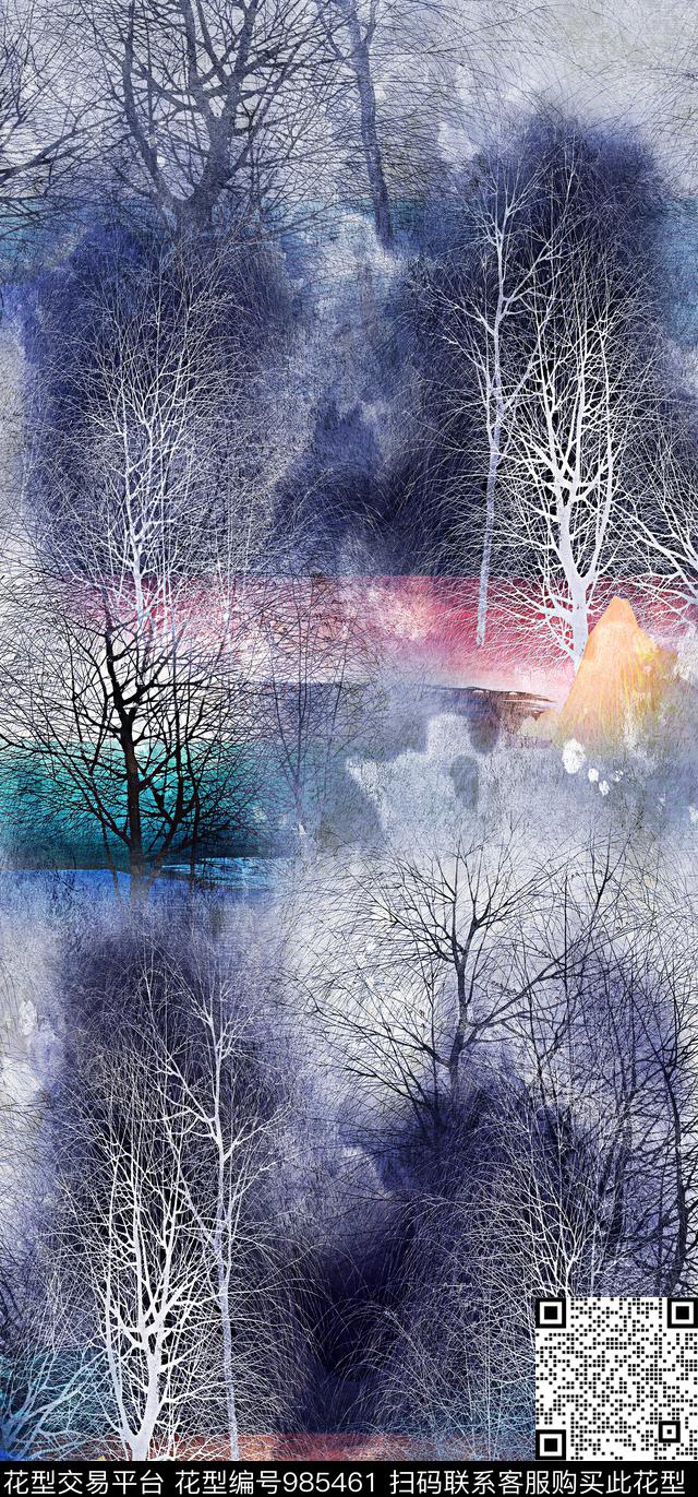 连衣裙定位花风景景观数码印花华亿平台下载（图片编号: 985461） - 瓦栏（Walan）