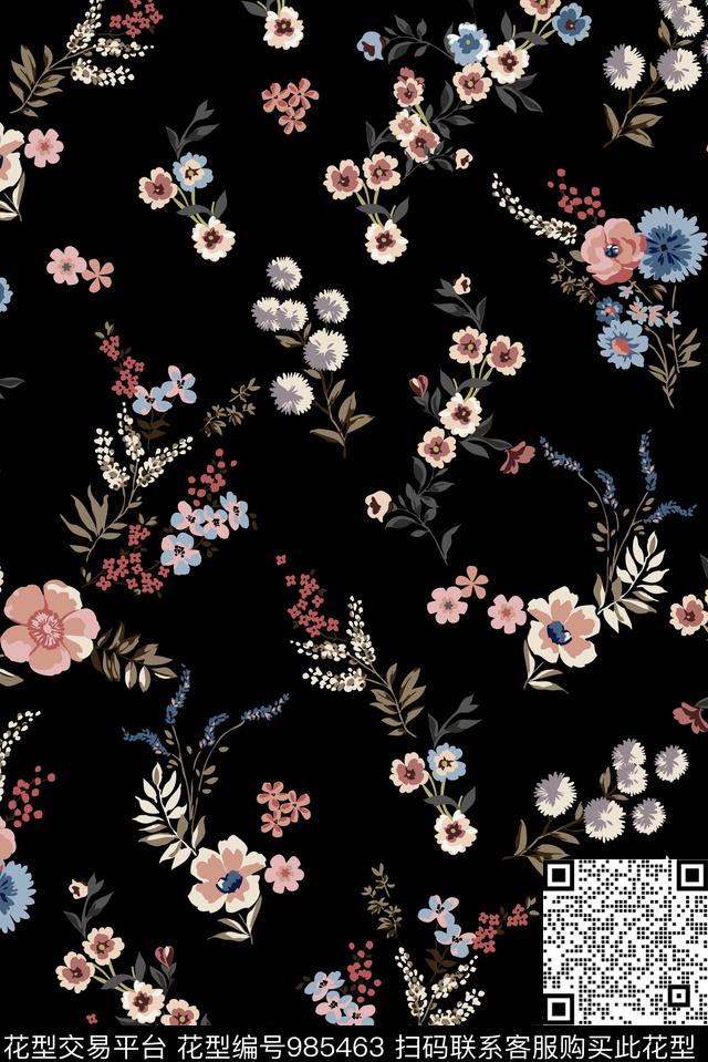 小碎花田园清爽底花卉数码印花华亿平台下载（图片编号: 985463） - 瓦栏（Walan）