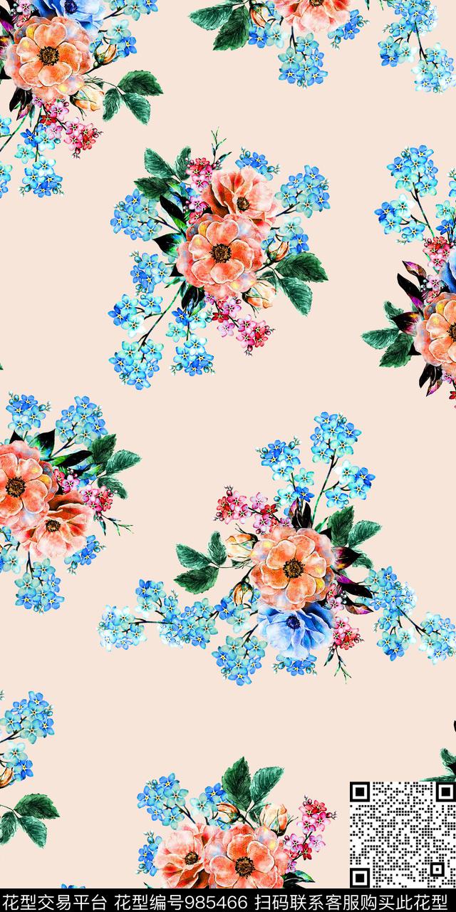 春夏华亿平台小碎花手绘花卉数码印花华亿平台下载（图片编号: 985466） - 瓦栏（Walan）