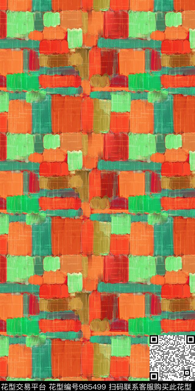 格子几何棉麻数码印花华亿平台下载（图片编号: 985499） - 瓦栏（Walan）