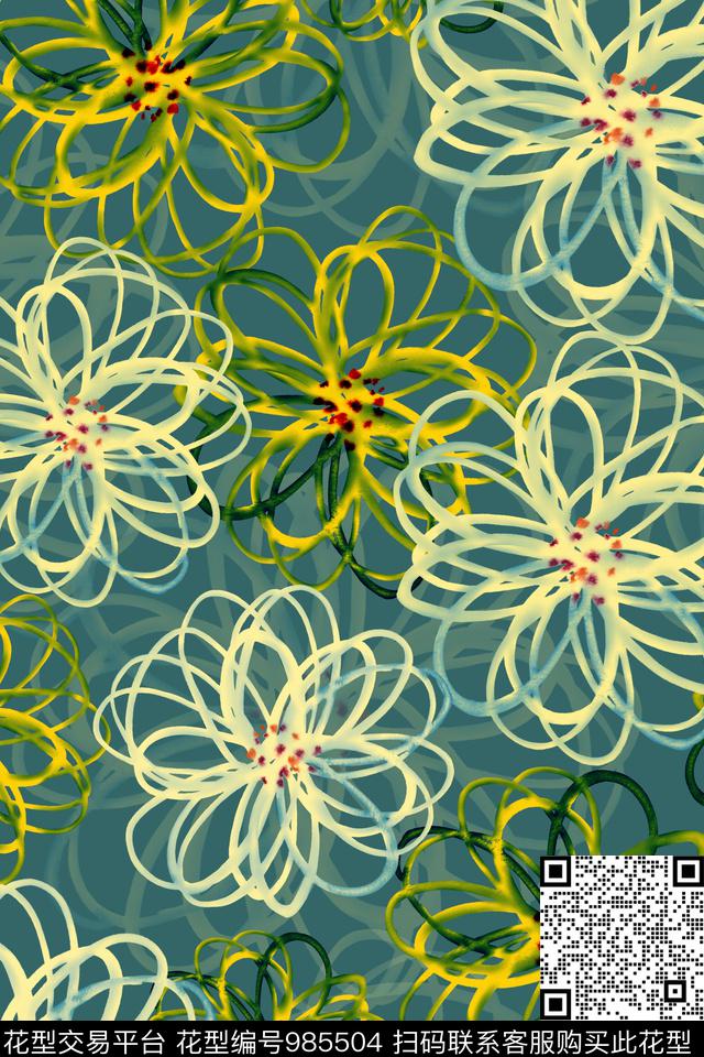 数码华亿平台花卉几何数码印花华亿平台下载（图片编号: 985504） - 瓦栏（Walan）