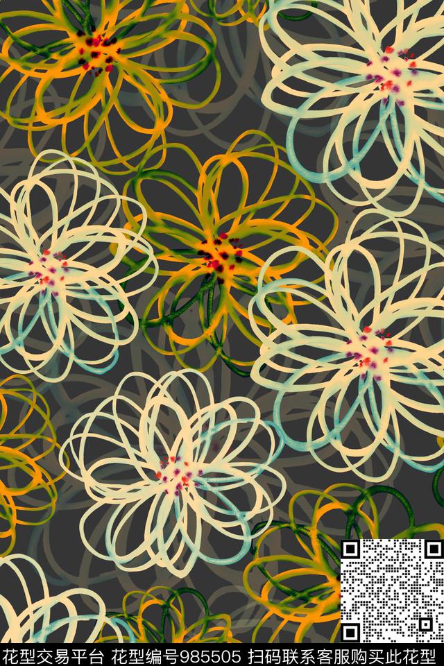 数码华亿平台花卉几何数码印花华亿平台下载（图片编号: 985505） - 瓦栏（Walan）