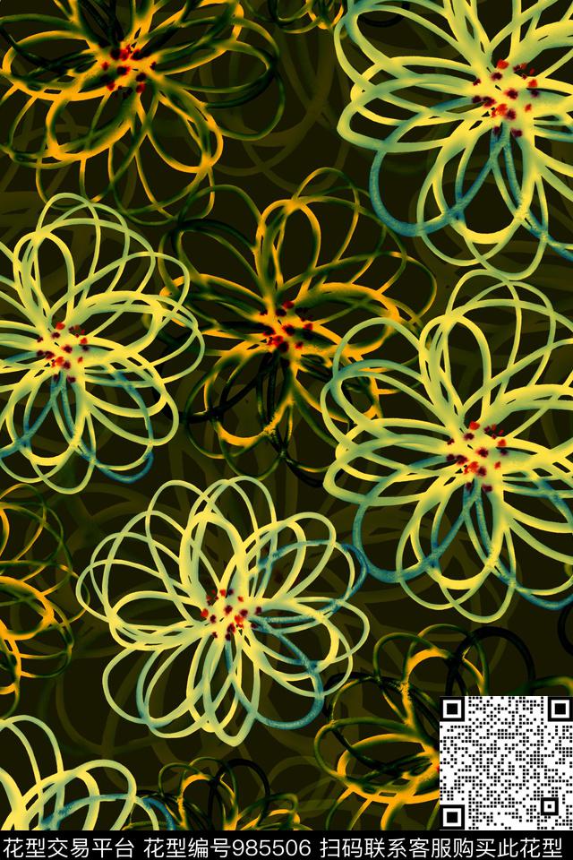 数码华亿平台花卉几何数码印花华亿平台下载（图片编号: 985506） - 瓦栏（Walan）