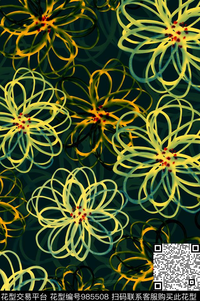 数码华亿平台花卉几何数码印花华亿平台下载（图片编号: 985508） - 瓦栏（Walan）