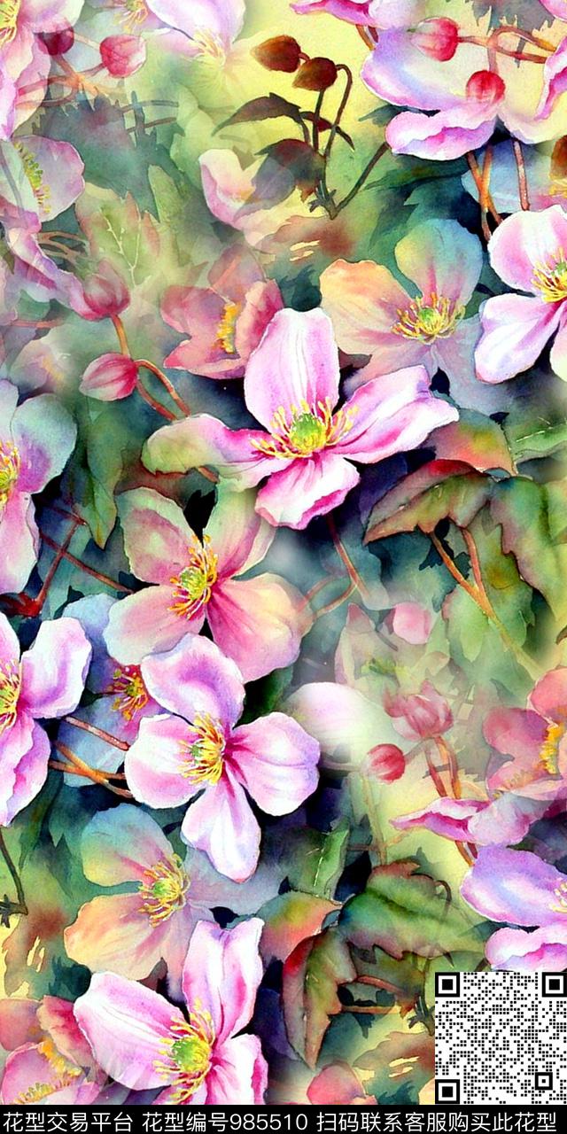 小碎花水彩花卉手绘花卉数码印花华亿平台下载（图片编号: 985510） - 瓦栏（Walan）