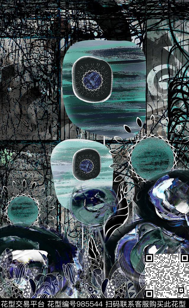 民族风抽象花卉数码印花华亿平台下载（图片编号: 985544） - 瓦栏（Walan）