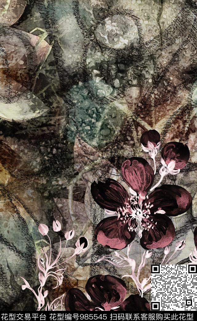 民族风抽象花卉数码印花华亿平台下载（图片编号: 985545） - 瓦栏（Walan）