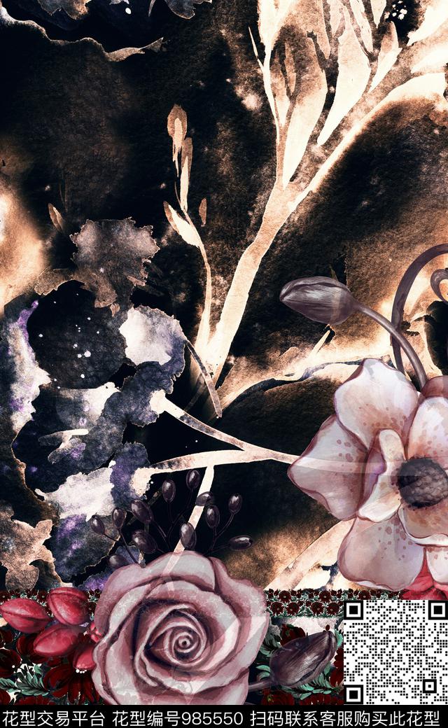 民族风抽象花卉数码印花华亿平台下载（图片编号: 985550） - 瓦栏（Walan）