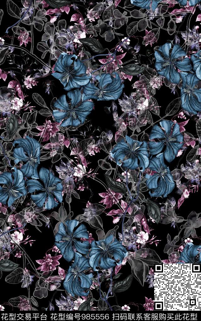 民族风抽象花卉数码印花华亿平台下载（图片编号: 985556） - 瓦栏（Walan）