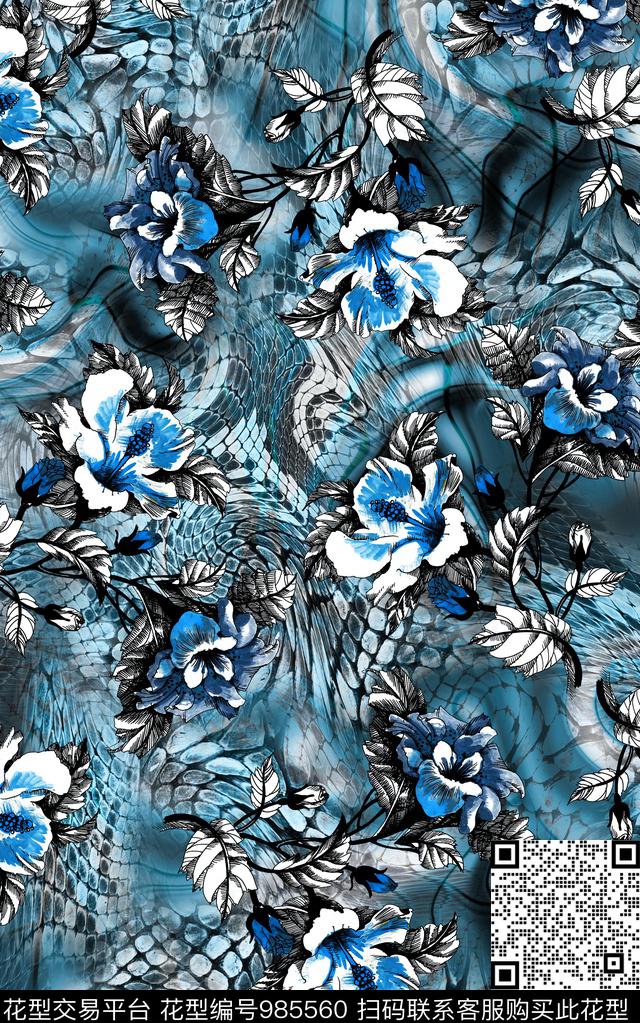 民族风抽象花卉数码印花华亿平台下载（图片编号: 985560） - 瓦栏（Walan）