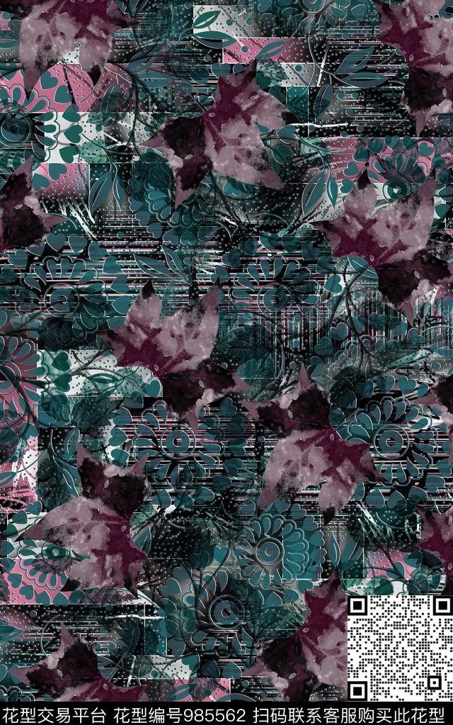 民族风抽象花卉数码印花华亿平台下载（图片编号: 985562） - 瓦栏（Walan）