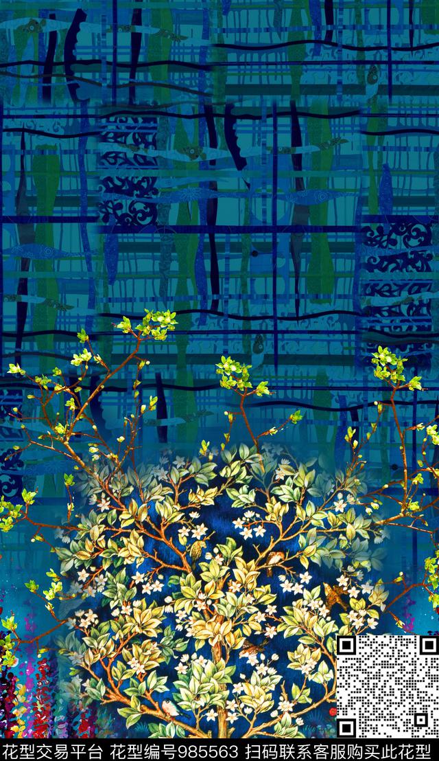 格子树肌理数码印花华亿平台下载（图片编号: 985563） - 瓦栏（Walan）