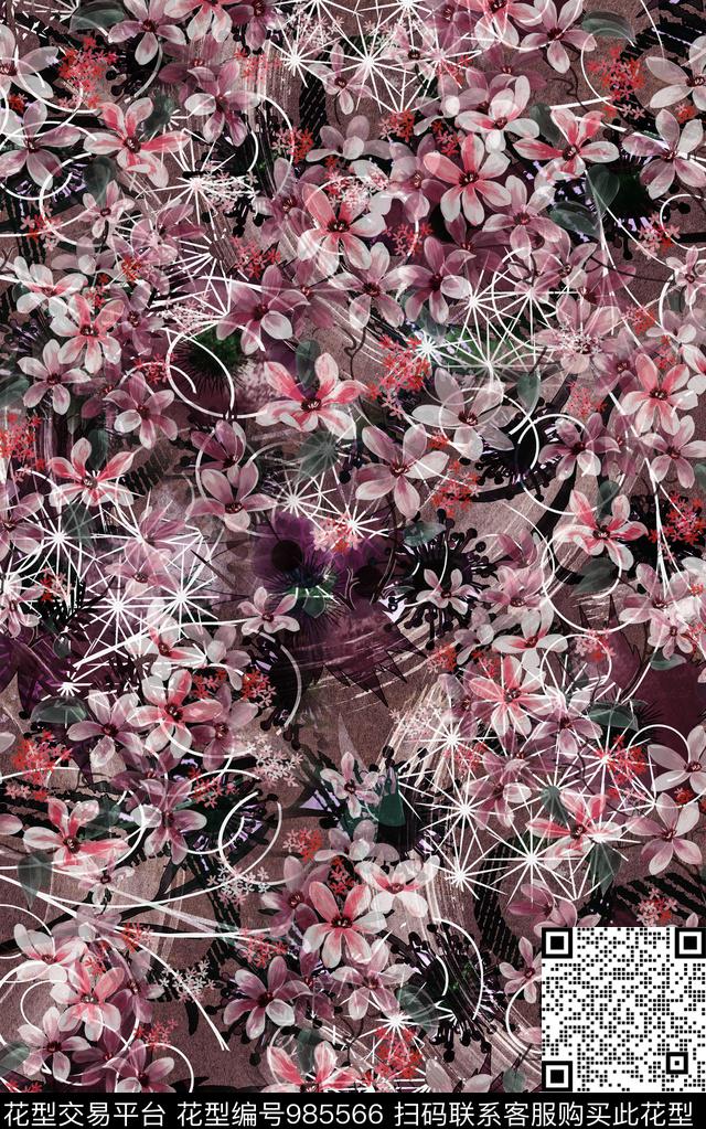 民族风抽象花卉数码印花华亿平台下载（图片编号: 985566） - 瓦栏（Walan）